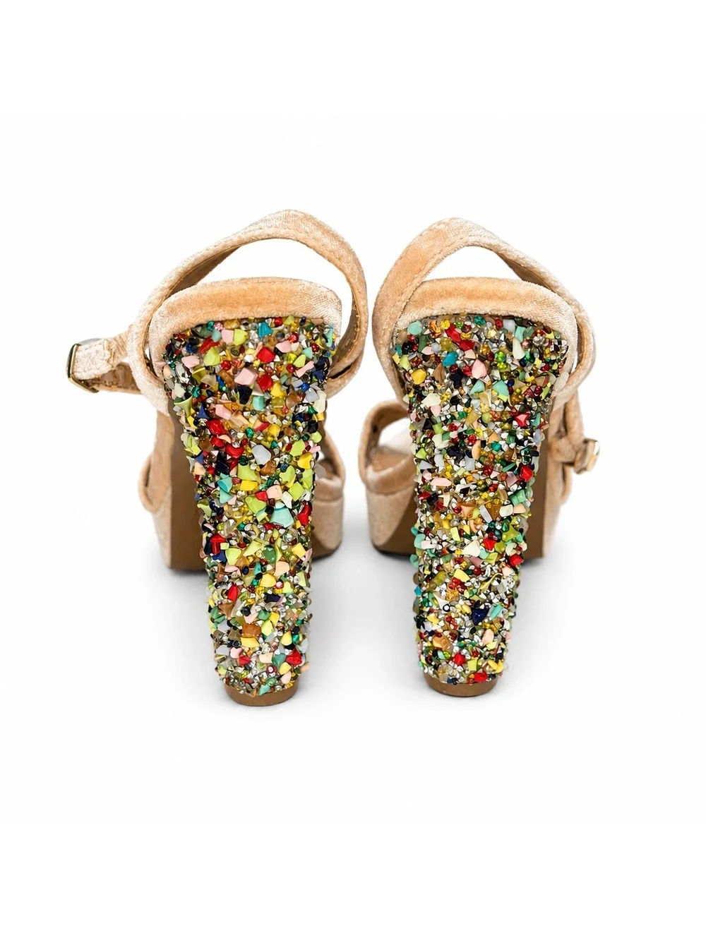 Betsey Johnson Velvet Platform Heels Rainbow Candy Embellished Heels Size 9